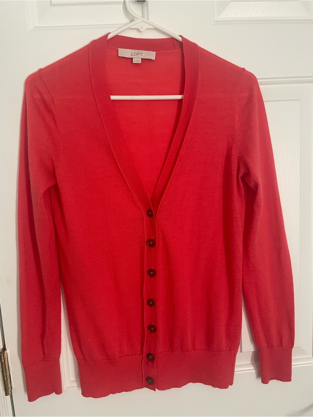 Ann Taylor dark orange Button-Front V-Neck Cardigan